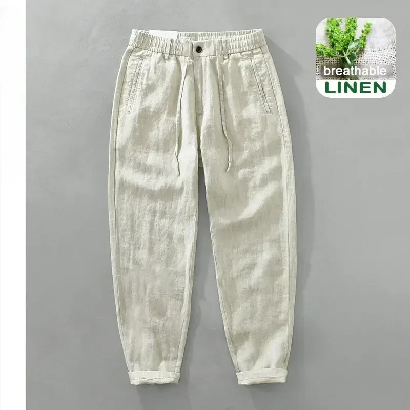 Summer 100% Linen Casual Pants Men Clothing Thin Straight Breathable Oversize Men Trousers C1606 250402
