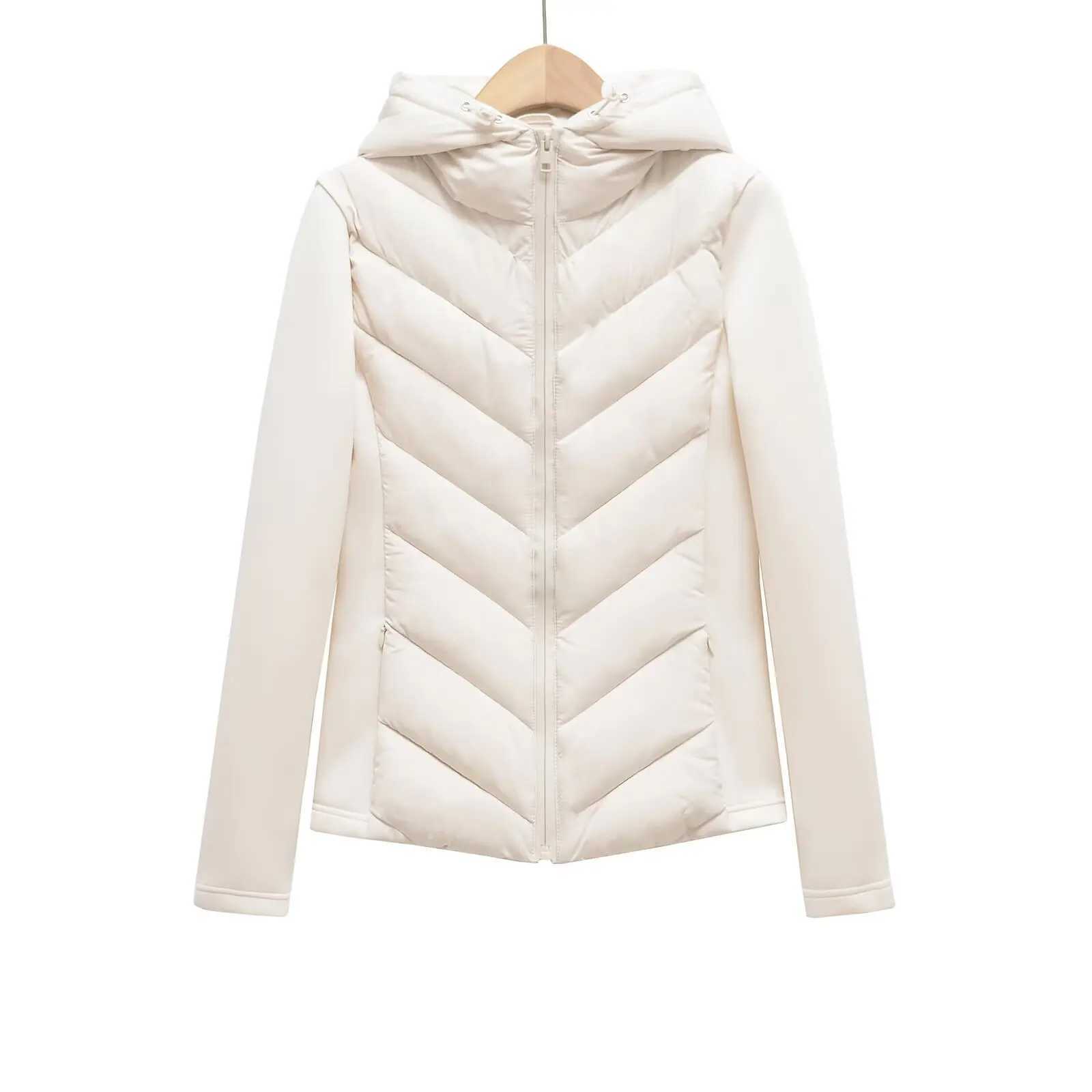 autumn and winter new womens hooded air cotton long-sleeved slim stitching light quilted down cotton jacket for women J251104