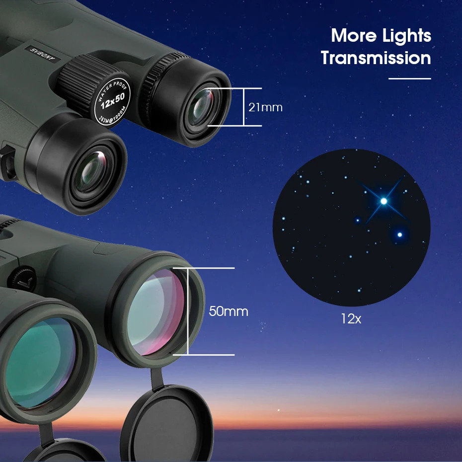 SVBONY Telescope SA203 12x50 Binoculars Professional Powerful BAK4 IPX7 Waterproof Camping Equipment for Birdwatching Stargazing 250403