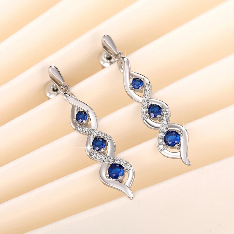 Huitan ly ned Womens Earrings for Wedding Accessories Fancy Twist with Blue Cubic Zirconia Temperature Jewelry 250326