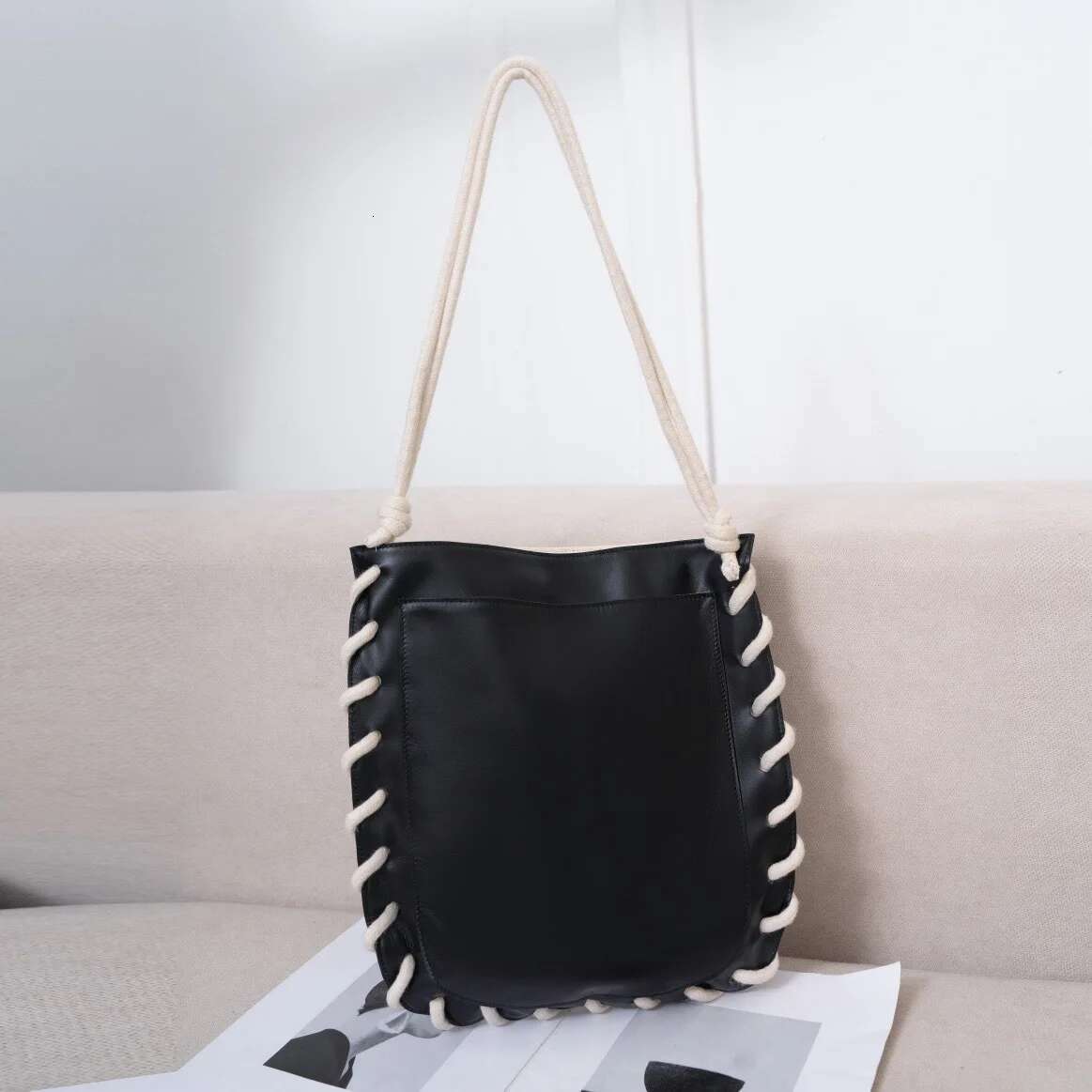 Top Layer Cowhide Canvas Woven Tote 2025 New Niche Design Women Large Capacity Fashion Vintage One-Shoulder Crossbody Bag