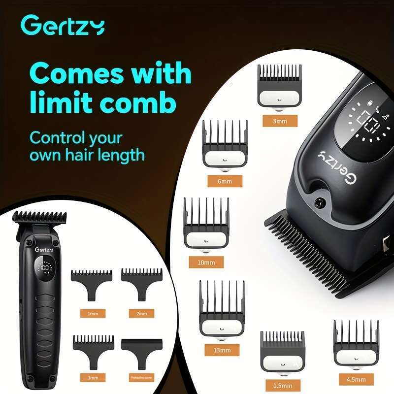 GERTZY Professional Men's Clipper Set With LED Display USB Rechargeable, Lithium Battery, Includes 9 Limit Combs, Smooth Cutter Head, And Attachm