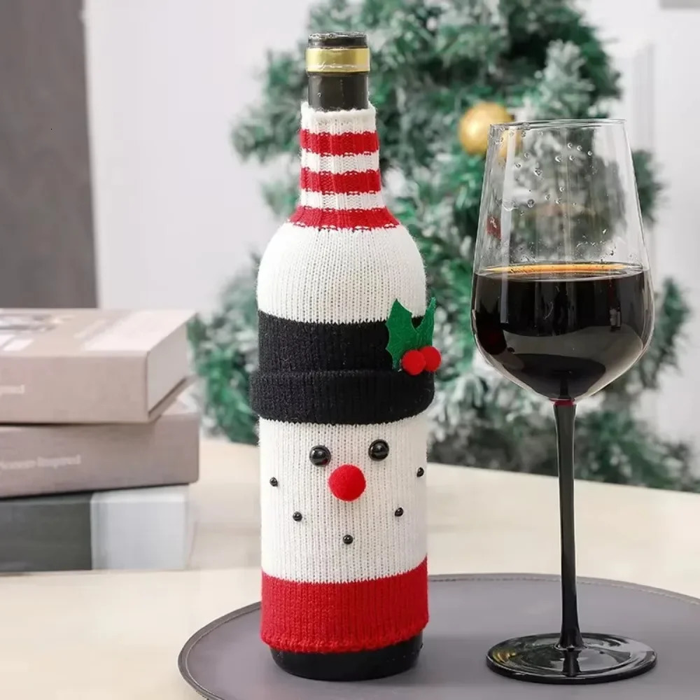Christmas Wine Bottle Cover Set Santa Snowman Woven Wine Bottle Bags for Christmas Party Dinner Table Decorations Year Gifts 251103