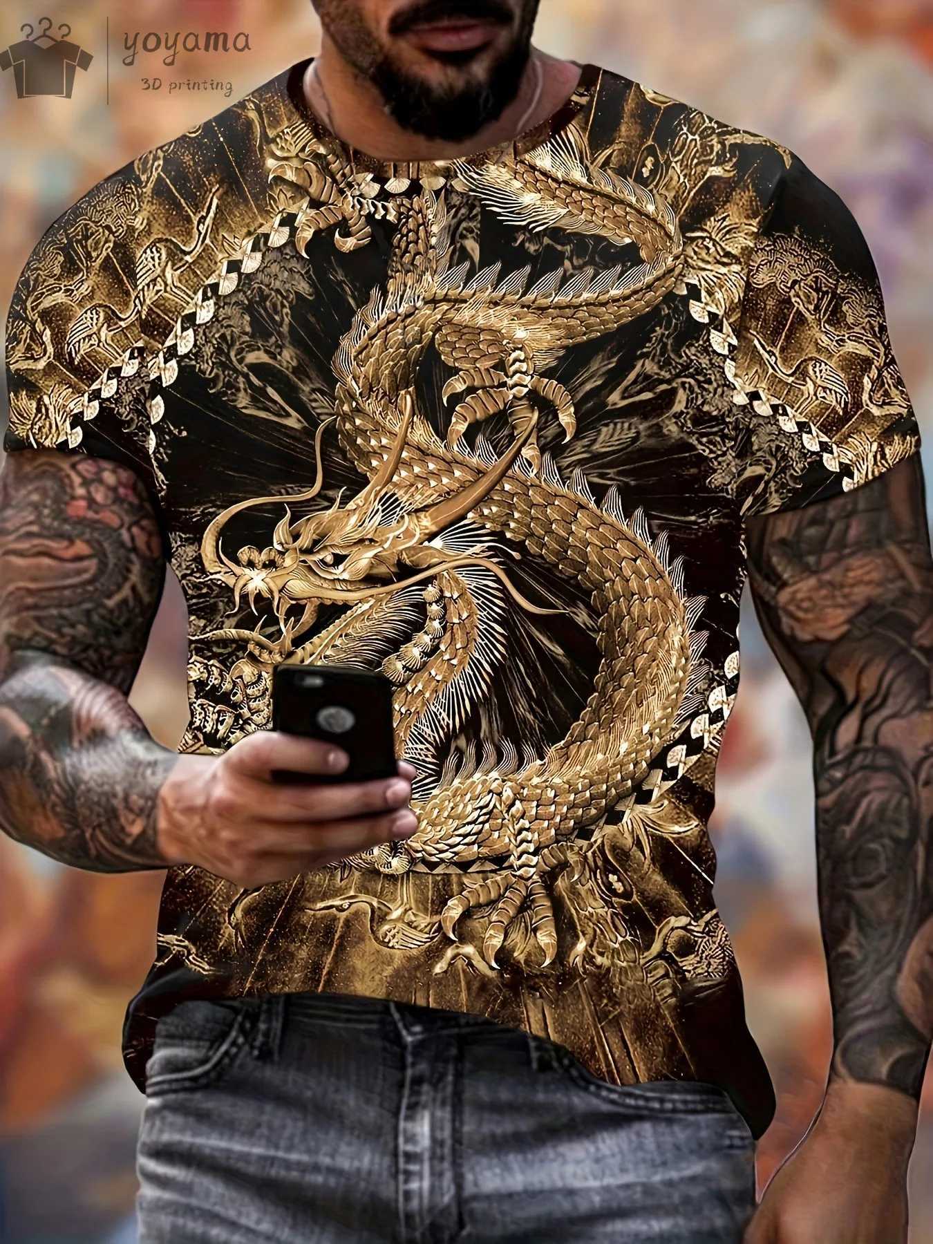 Mens Dragon T-shirt Fashion 3D Printed T-shirt Animal Pattern Short Sleeve Super Street T-shirt Summer Casual Mens Top W250403