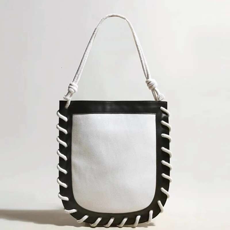 Top Layer Cowhide Canvas Woven Tote 2025 New Niche Design Women Large Capacity Fashion Vintage One-Shoulder Crossbody Bag