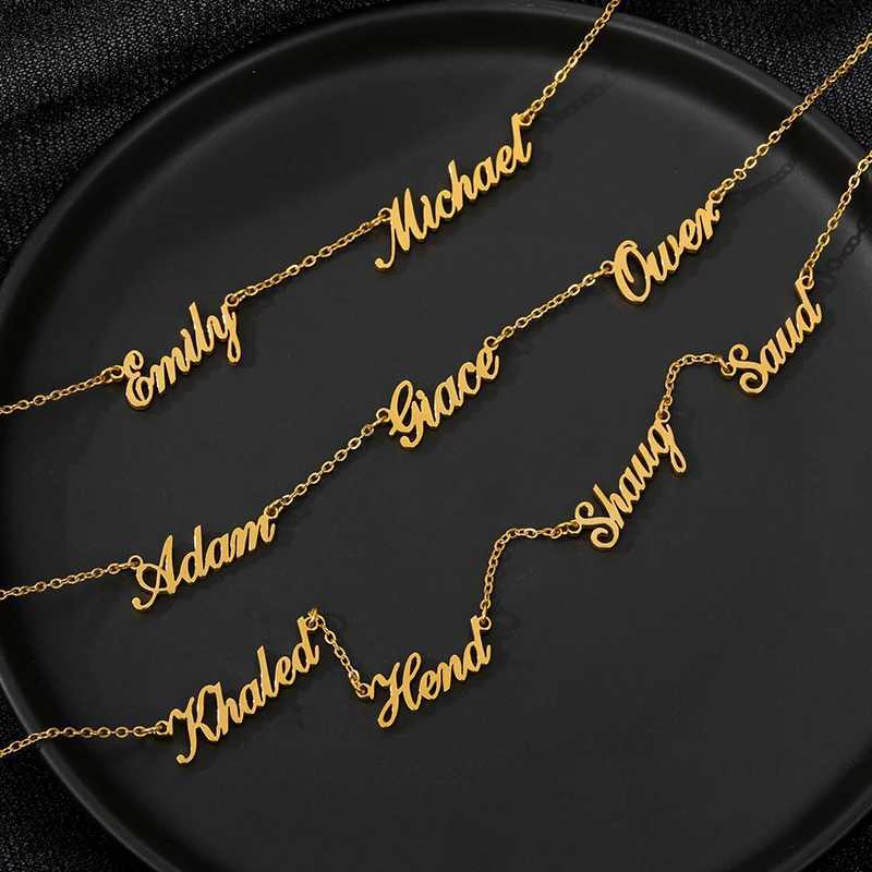 Custom Multiple Name Necklaces For Women Gold Plated Stainless Steel 2 3 4 5 Names Necklace Family Christmas Jewelry GiftXJ251104