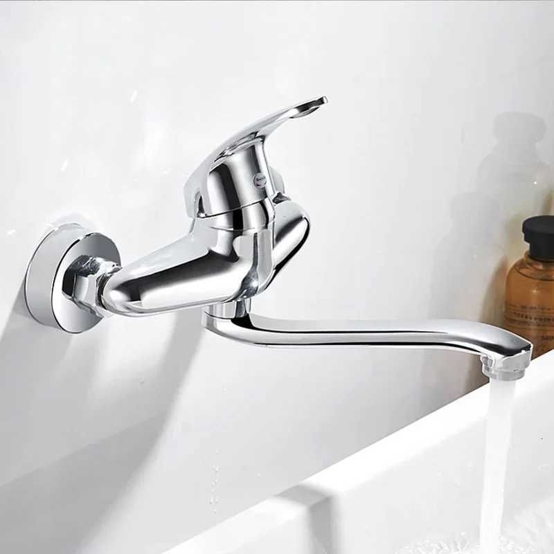 Double Hole Sink Faucet Kitchen Faucets Bathtub Faucet Wall Mounted HotCold Water Mixer Tap Single Handle Chre Taps Y251104