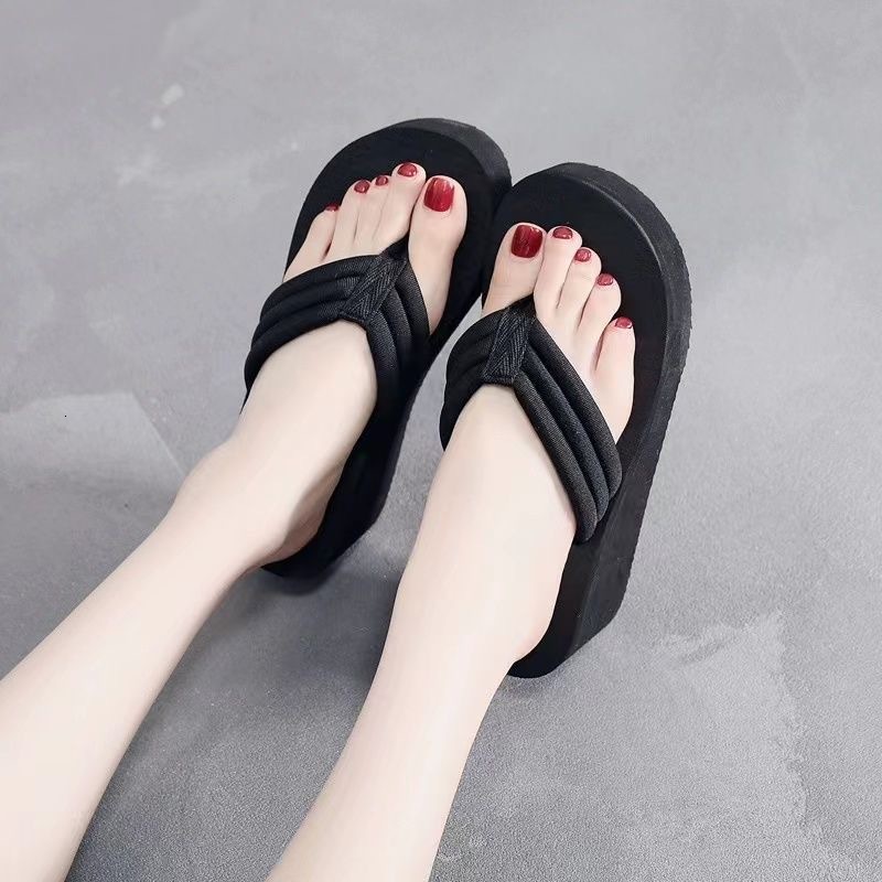 Designer Women's Sandals Flip Flops Summer Fashion High Heels Commuting Korean Version Height Increasing Slippers Thick Sole Sloping Heel Women S