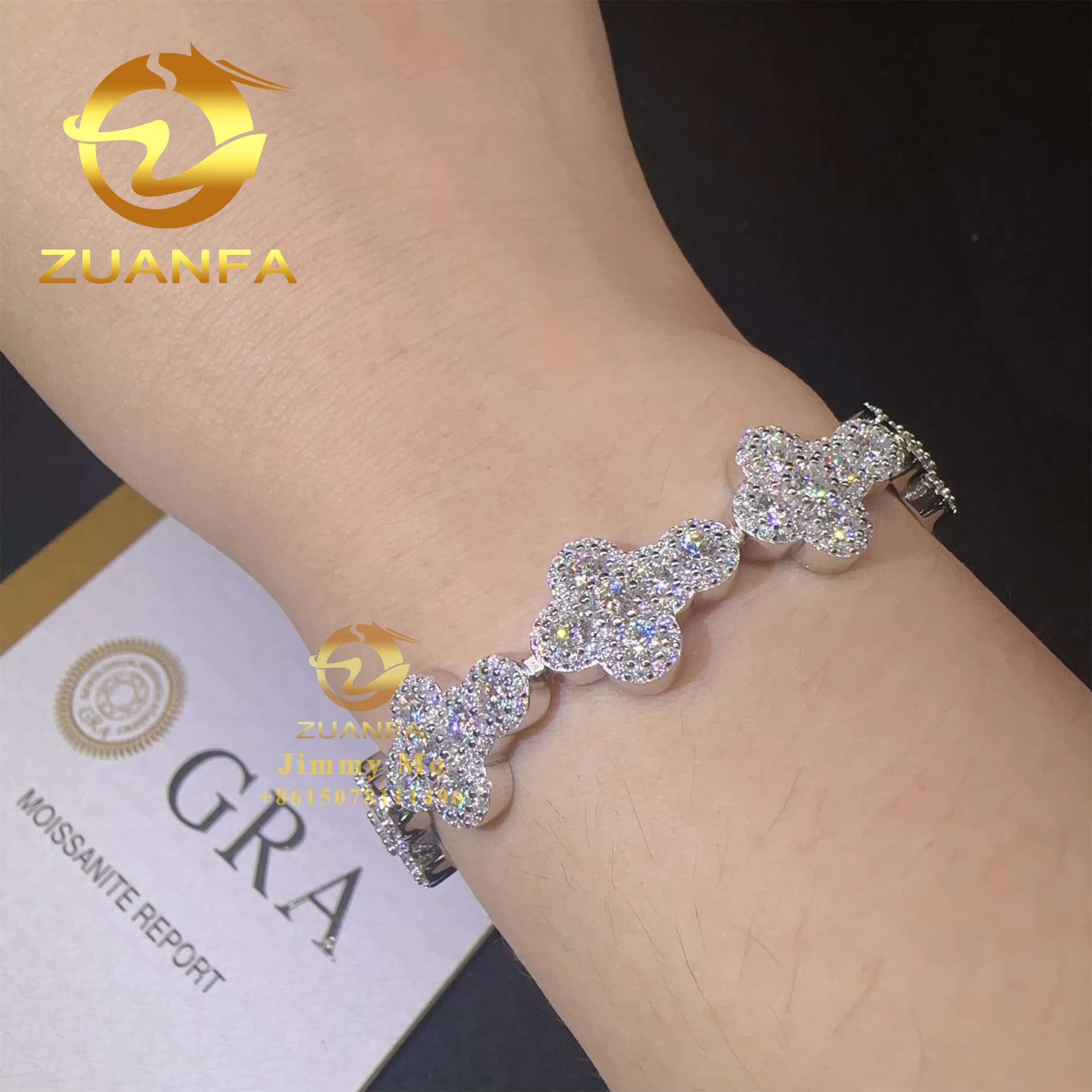 Fashion Pass Diamond Tester New Arrivals 925 Silver Iced Out Hip Hop Jewelry VVS1 Moissanite Diamond Cross Cuban Bracelet Gift