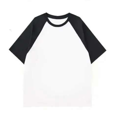 Classic 300g heavy-duty contrasting patch work short sleeved T-shirt womens loose round neck half sleeved top 250403