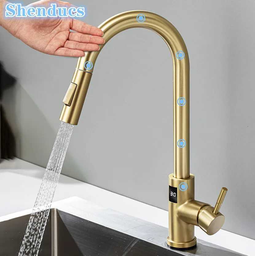 Bed Gold Digital Kitchen Faucet Shenducs 304 Stainless Steel Hot Cold Kitchen Sink Mixer Tap Sensor Touch on Kitchen Faucet Y251104
