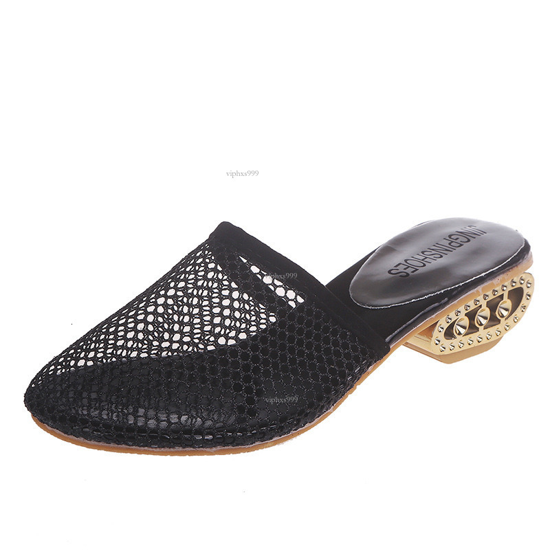 New Designer Sandals With Free Shipping Large Size Women's Shoes Summer Breathable Hollow Mesh Cool Thick Low Heel Anti Slip Toe Half Slippers