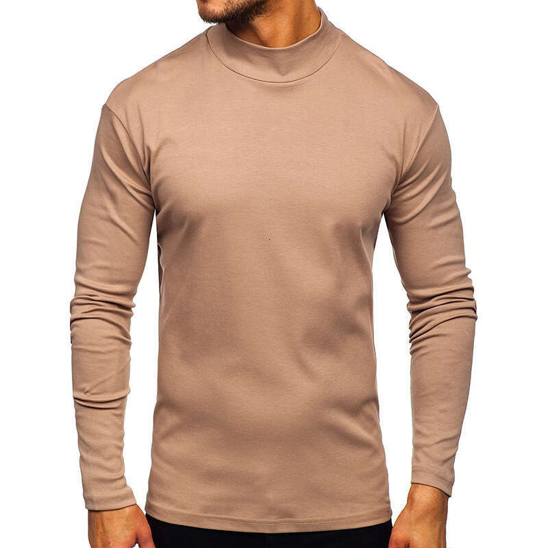 European American autumn and winter thick warm long sleeved T-shirt base shirt German veet semi high neck men's style 2025 new casual versatile f