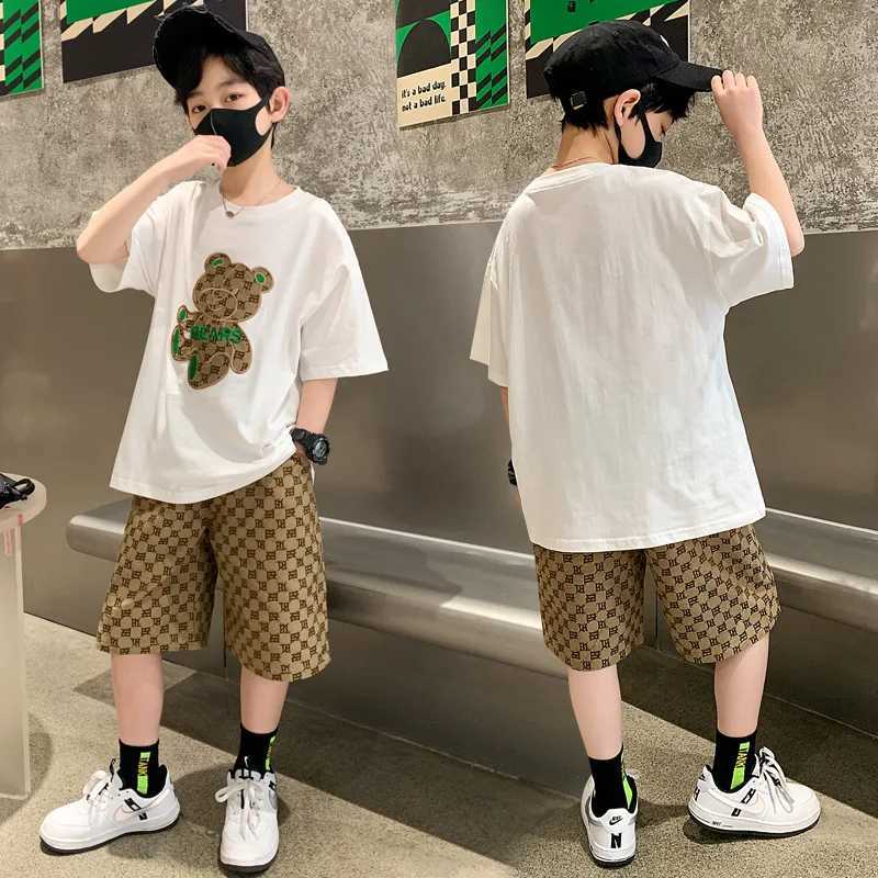 Boys summer sportswear childrens short sleeved T-shirt+shorts 2 pieces of casual boys track and field clothing childrens clothing set 6 8 9 10 12 year