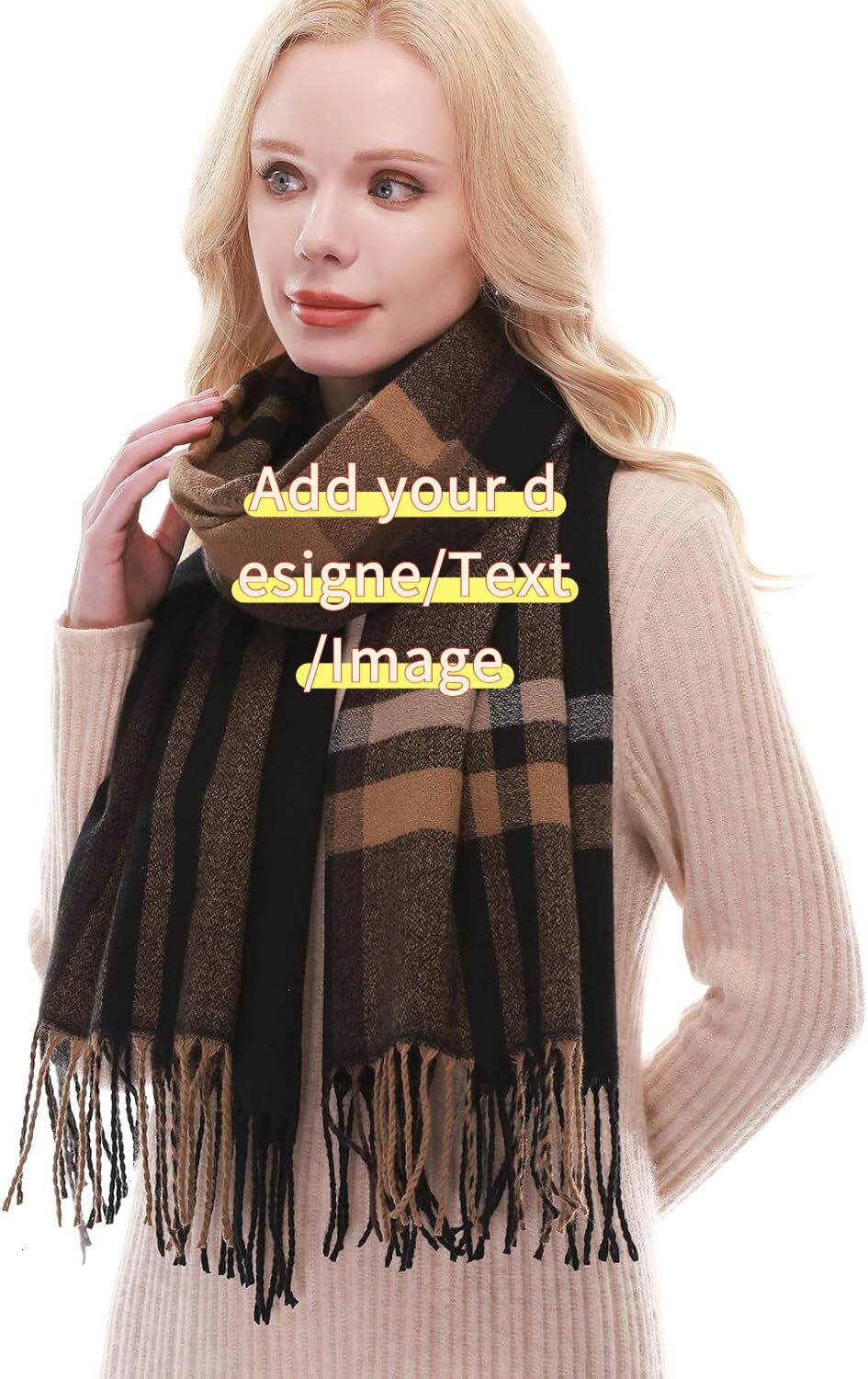 Custom Plaid Scarf Women Fall Winter Pashmina Scarves Wraps for Cold Weather Warm Large Christmas gifts