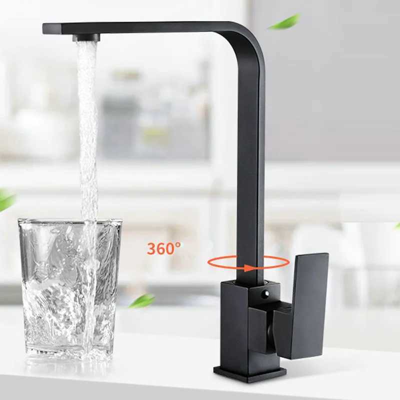 Bakicth Square Kitchen Faucet Matte Black Hot and Cold Kitchen Sink Tap 360 Degree Rotation Mixer Deck Mounted Water Taps Y251104
