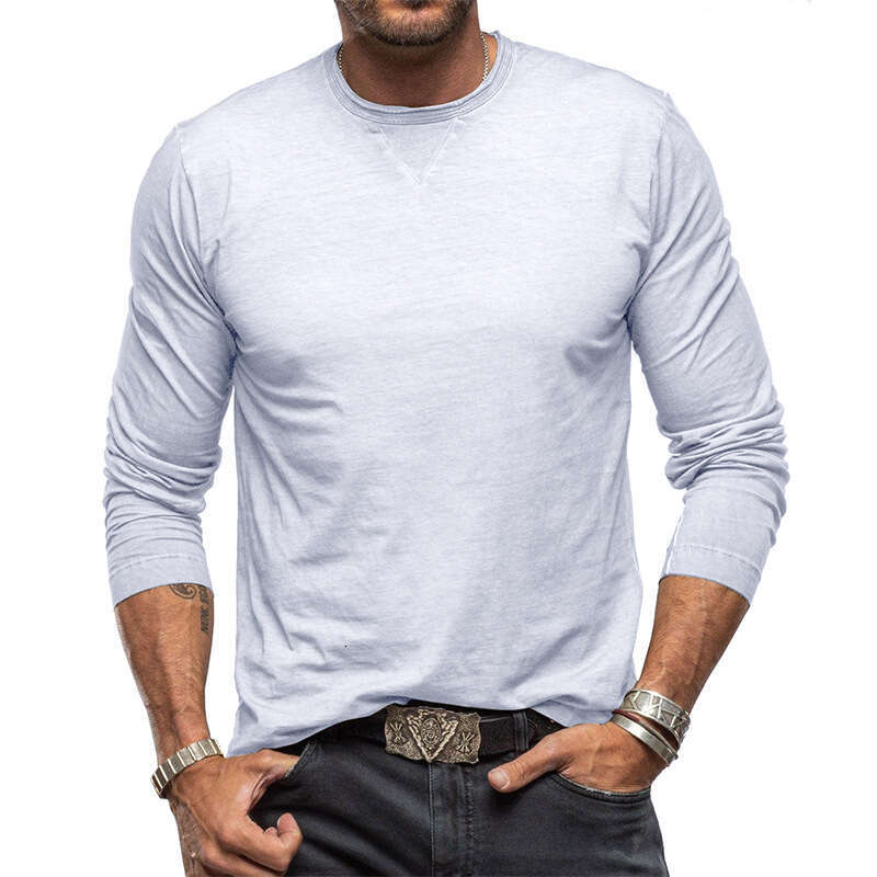 autumn and winter long sleeved round neck T-shirt men's earth pure cotton base shirt top 2025 new casual fashion trend clothing