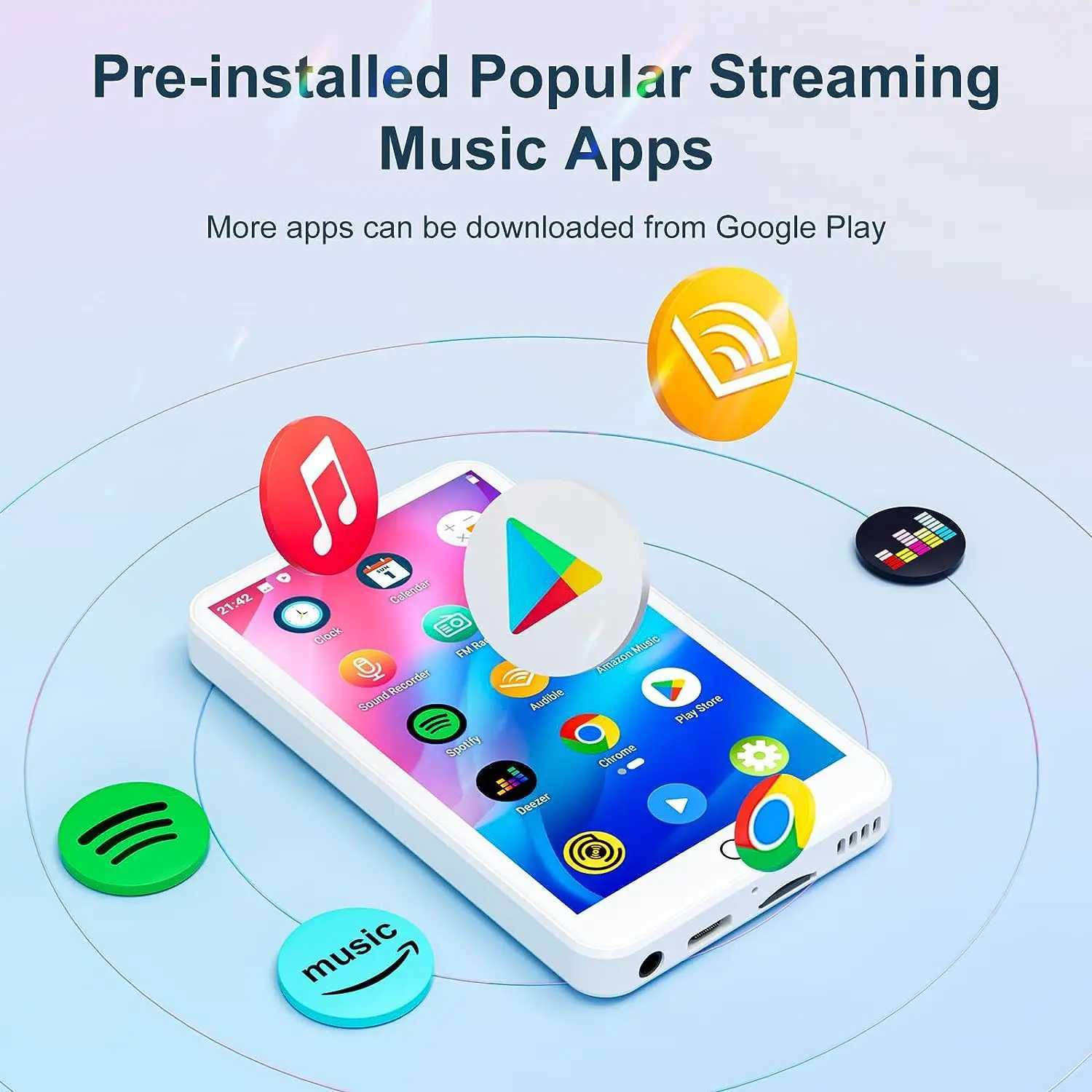 MECHEN MP3 player Android 9.0 with and WiFi MP3 MP4 player with Spotify Audible Pandora up to 512 GB (white) Z250403