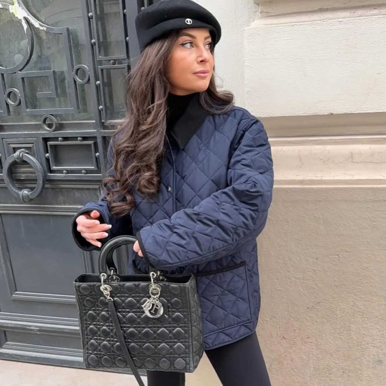 womens clothing 2025 new collar contrast color lapel long sleeve straight cotton jacket coat retro loose versatile J251104