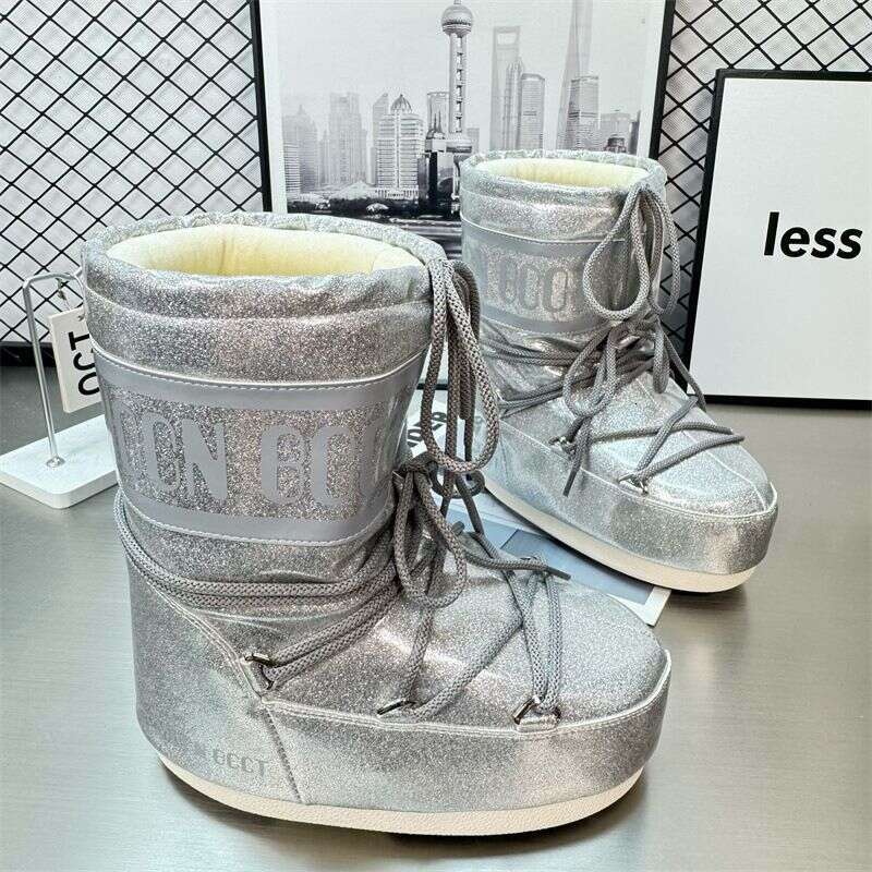 2025 Winter Durable New Waterproof Starry Sky Moon Snow For Women Mid-High Lace-Up Non-Slip Warm Ski Boots