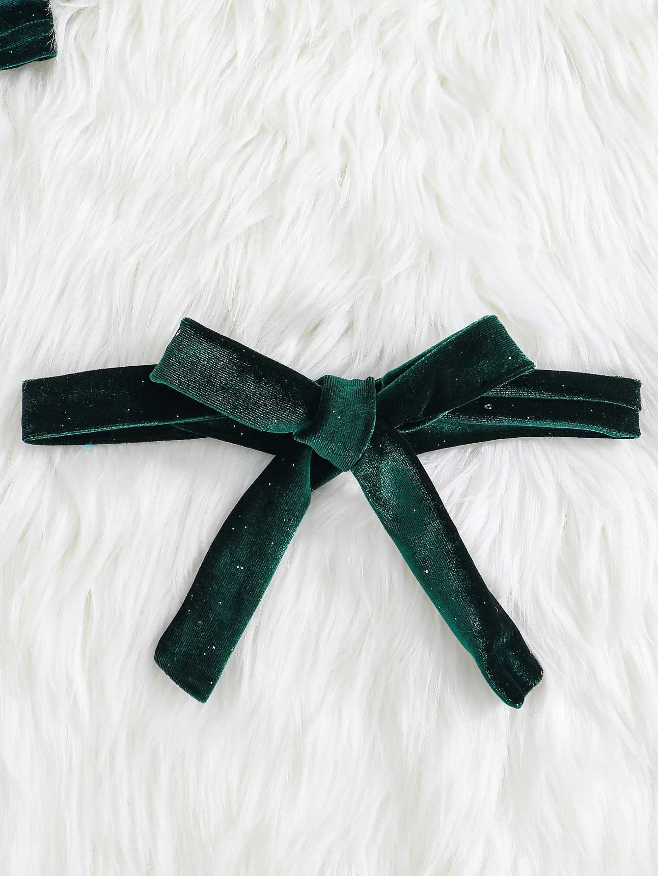 Autumn And Winter Girls Retro V-Neck Long-Sleeved Solid Color Sequined Birthday Party Dress With Belt C251104