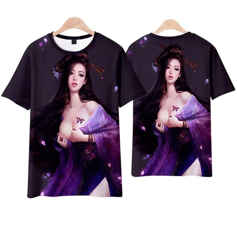 Vintage Sexy Beauty 3D Anime Print Men's T-shirt Fashion O-neck T Shirt for Men/Women Short Sleeve Top Oversized Streetwear Tees