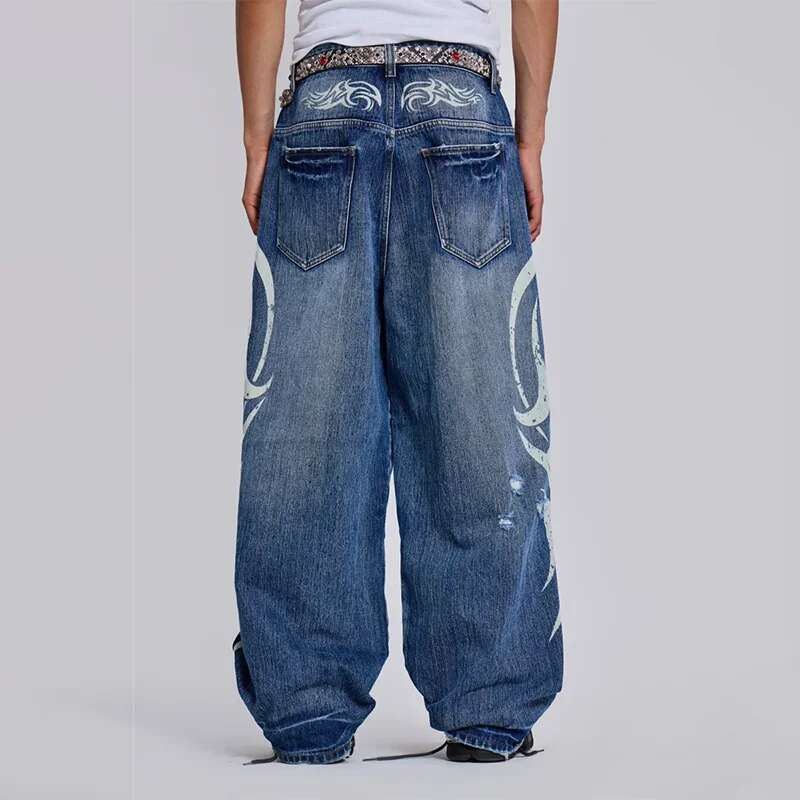 Y2k Baggy Jeans Gothic Vintage Printing Pattern Washed Ripped Hip Hop Streetwear Haruku Men Women Casual Wide Leg Jeans