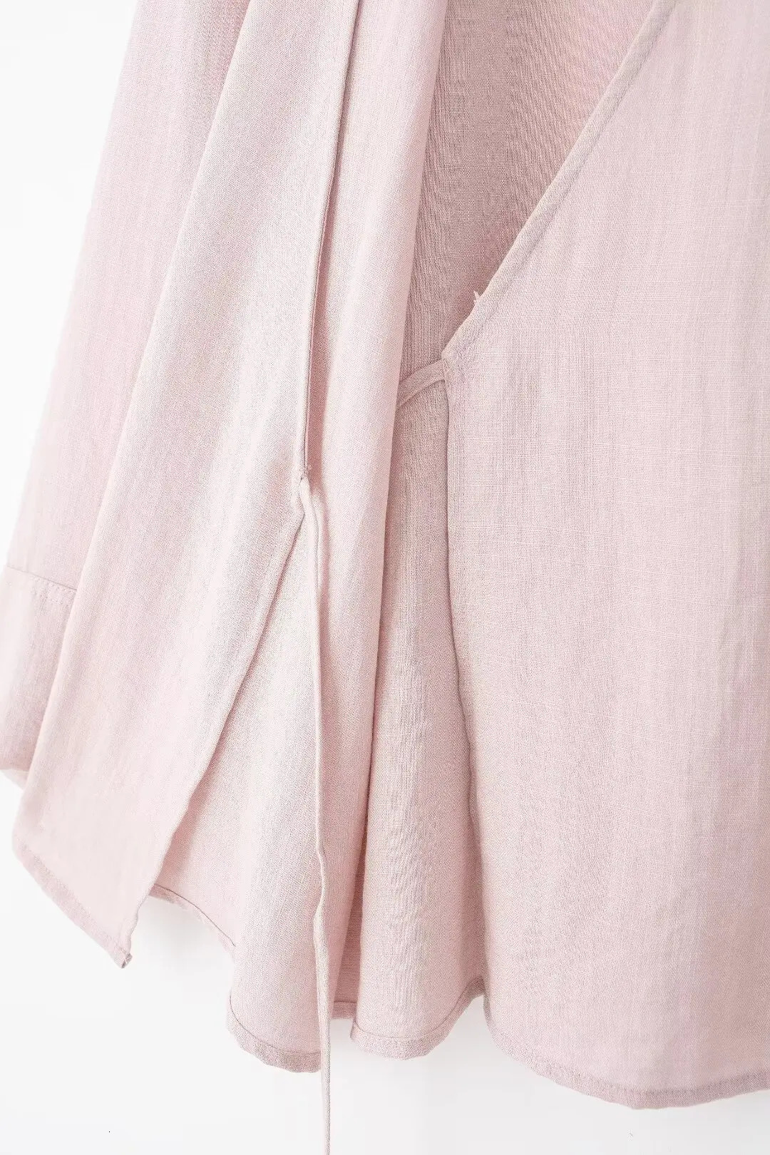TRAF Linen Kimono Shirt Womens Solid Color Tie Shirt Casual Straight Trouser Set Fashion Cut Shirt Womens and Family Clothing 250401