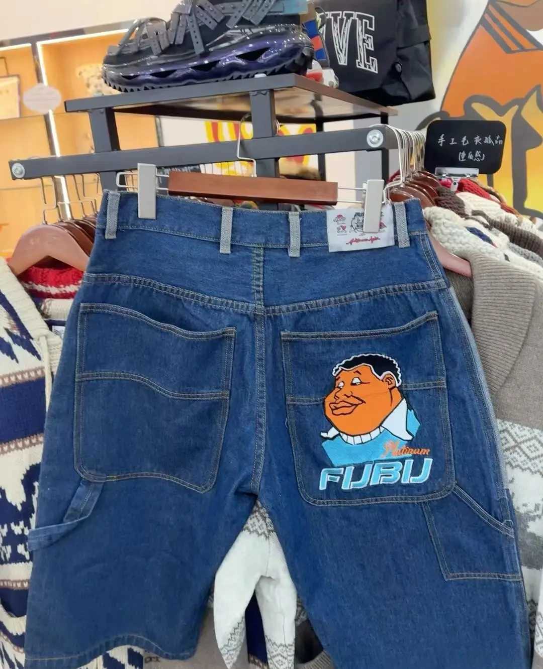 Denim Shorts 2025 American Retro Fubu Straight Legs Casual Sports Shorts Cropped Pants Hip Hop Strt Loose strtwear men X250403