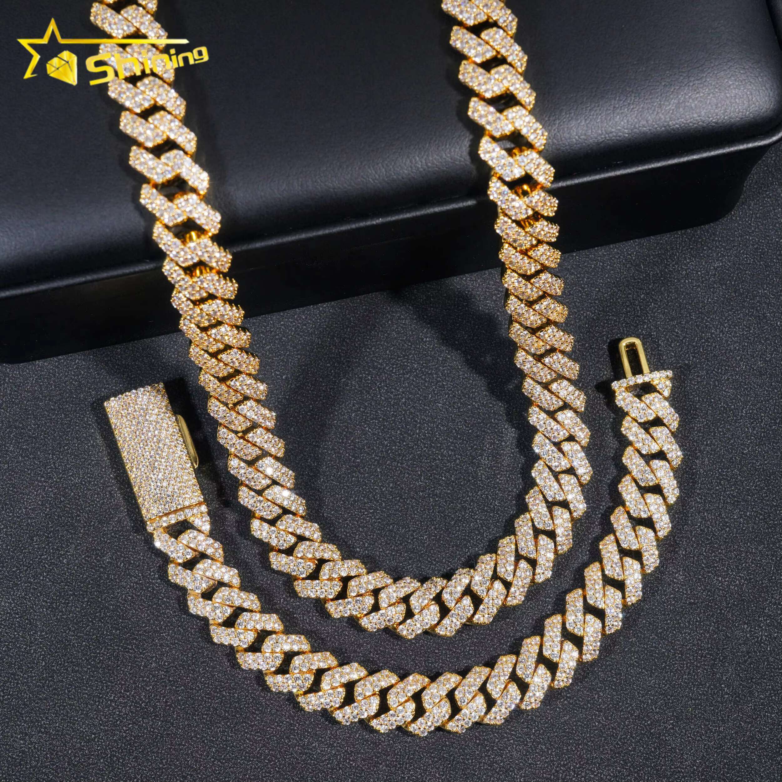 Fashion Jewelry Brass Hip Hop Link Chain Necklace Men Gold Plated 12MM Width CZ Cuban Link Chain