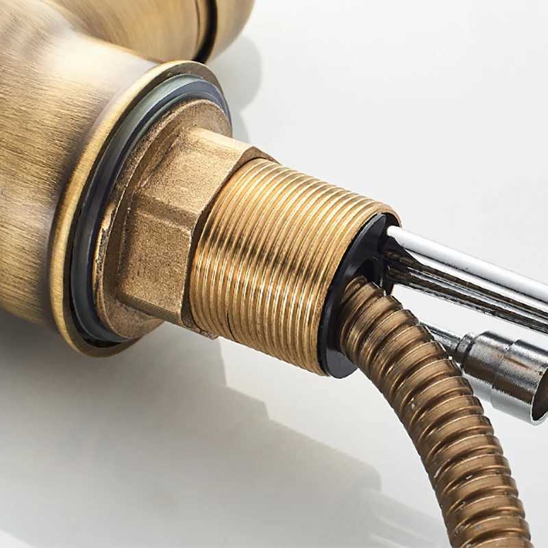 Antique Kitchen Faucet Pl Out Spray Kitchen Sink Single Handle Deck Mount Water Crane 360 Rotation Hot Cold Water Mixer Tap Y251104