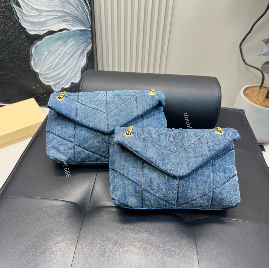 High Quality Designer women Denim Shoulder Bag Fashion Metal Magnetic Buckle Flip Bag luxury chain crossbody Bag Two Size Classic Cloud Bag messenger bag