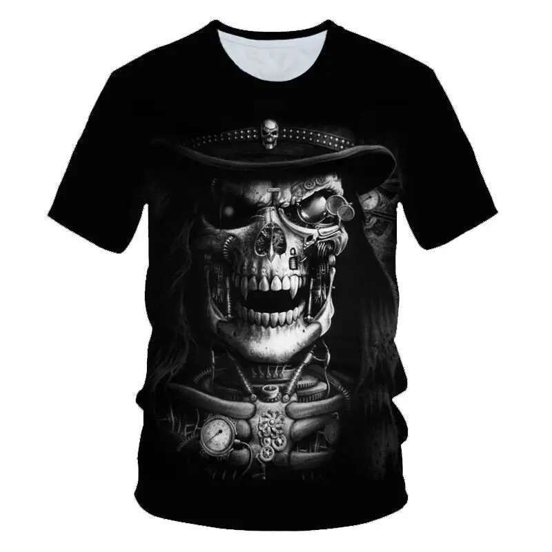 New Summer Men Scary Skull Cool Street Casual 3d Printed T-Shirt Fashion Trend Personality Plus Size O Neck Short Sleeve Top