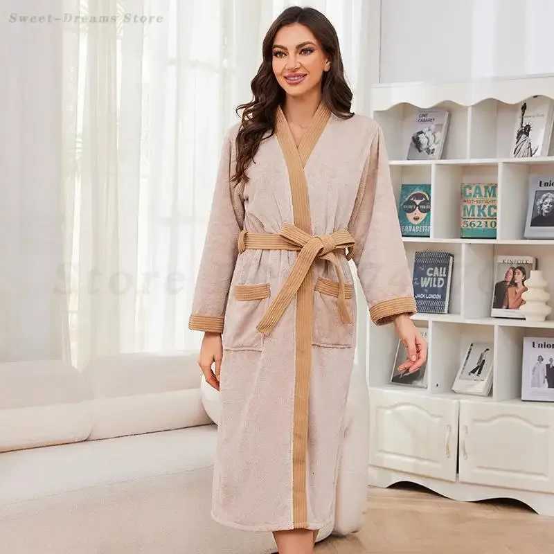 New Couple Long Robe Thicken Coral Fleece Sleepwear Home Wear Autumn Winter Flannel Bathrobe Kimono Gown Loose Casual Loungewear C251104