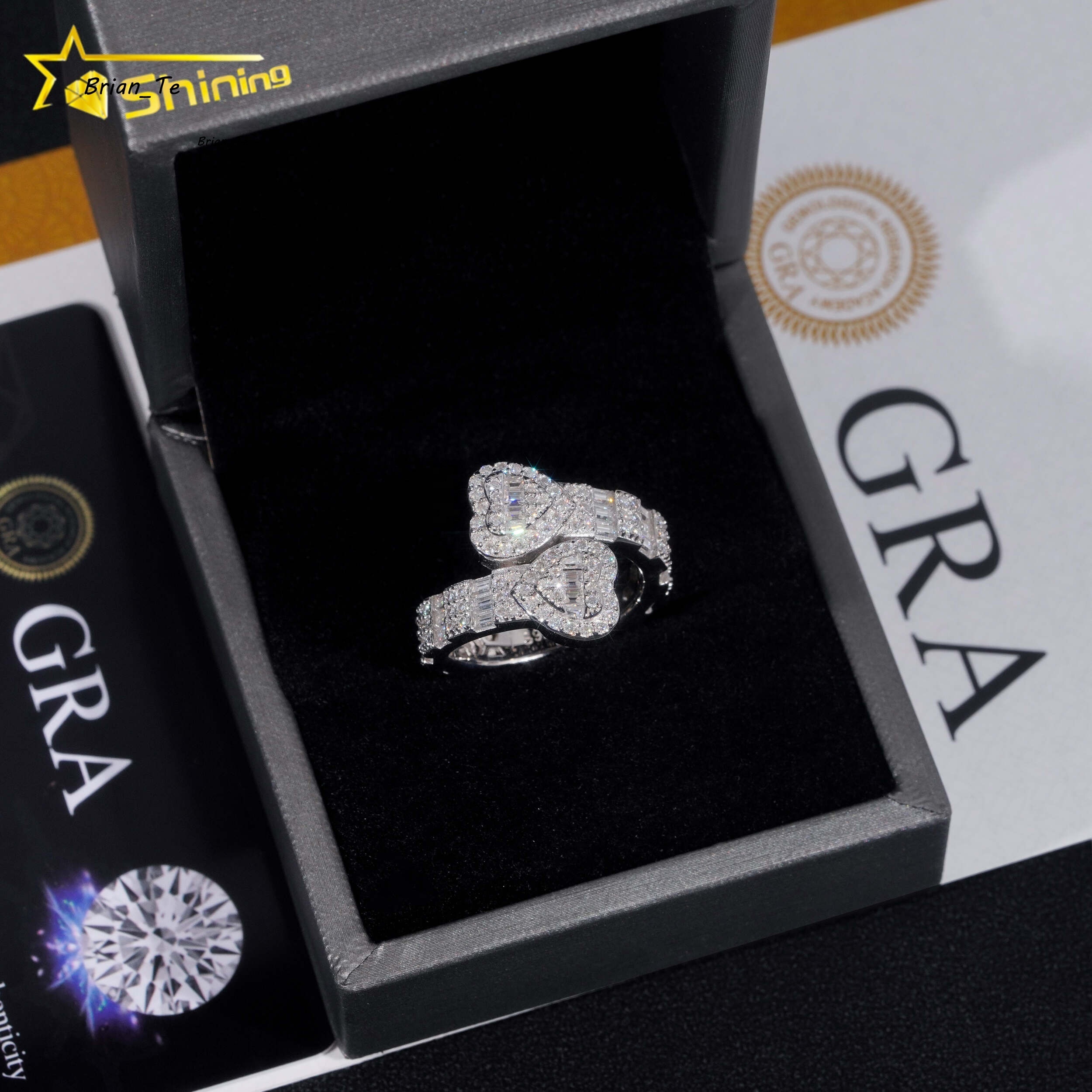 Pass Diamond Tester Vvs Moissanite Diamond Rings Sterling Silver 925 Fashion Hip Hop Iced Out Jewelry Custom Ring