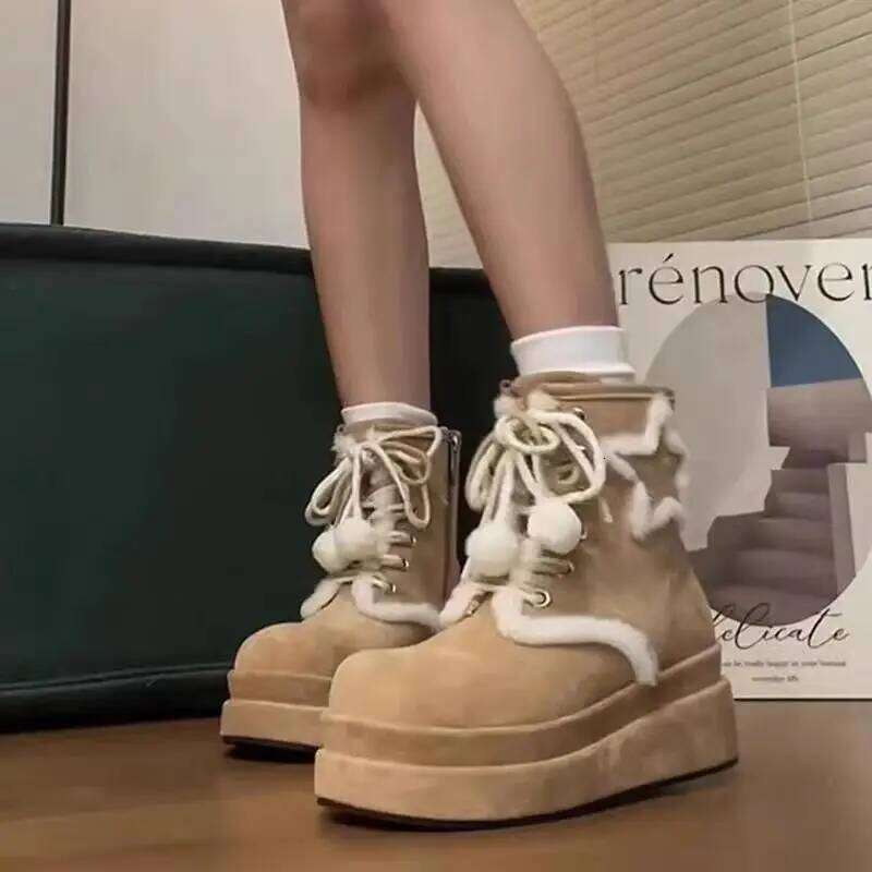 Fluffy Fur Thick Bottom Winter Cute Ankle Women 2025 Chunky Platform Wedge Heel Furry Kawaii Snow Boots Plush Y2K Shoes