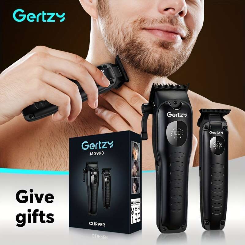 GERTZY Professional Men's Clipper Set With LED Display USB Rechargeable, Lithium Battery, Includes 9 Limit Combs, Smooth Cutter Head, And Attachm
