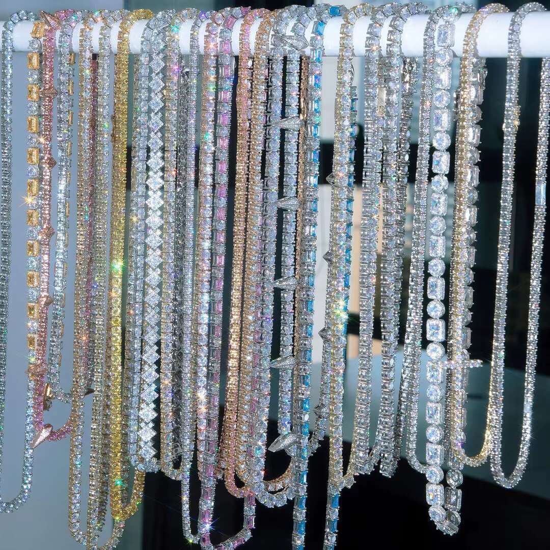 Factory Wholesale 3MM 4MM 5MM Vvs Moissanite Fine Jewelry Tennis Chain Necklace Bracelet High Quality Gold Plated 925 Silver