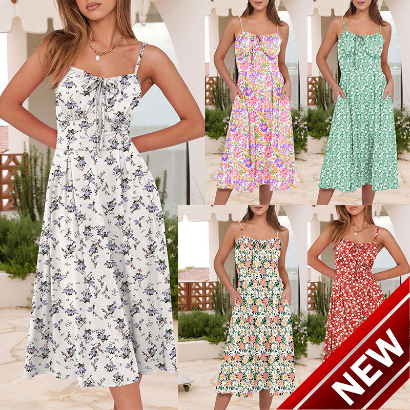 2025 Summer Womens Fashion Style Strap Wrapped Chest and Bareback Printed Dress for Women