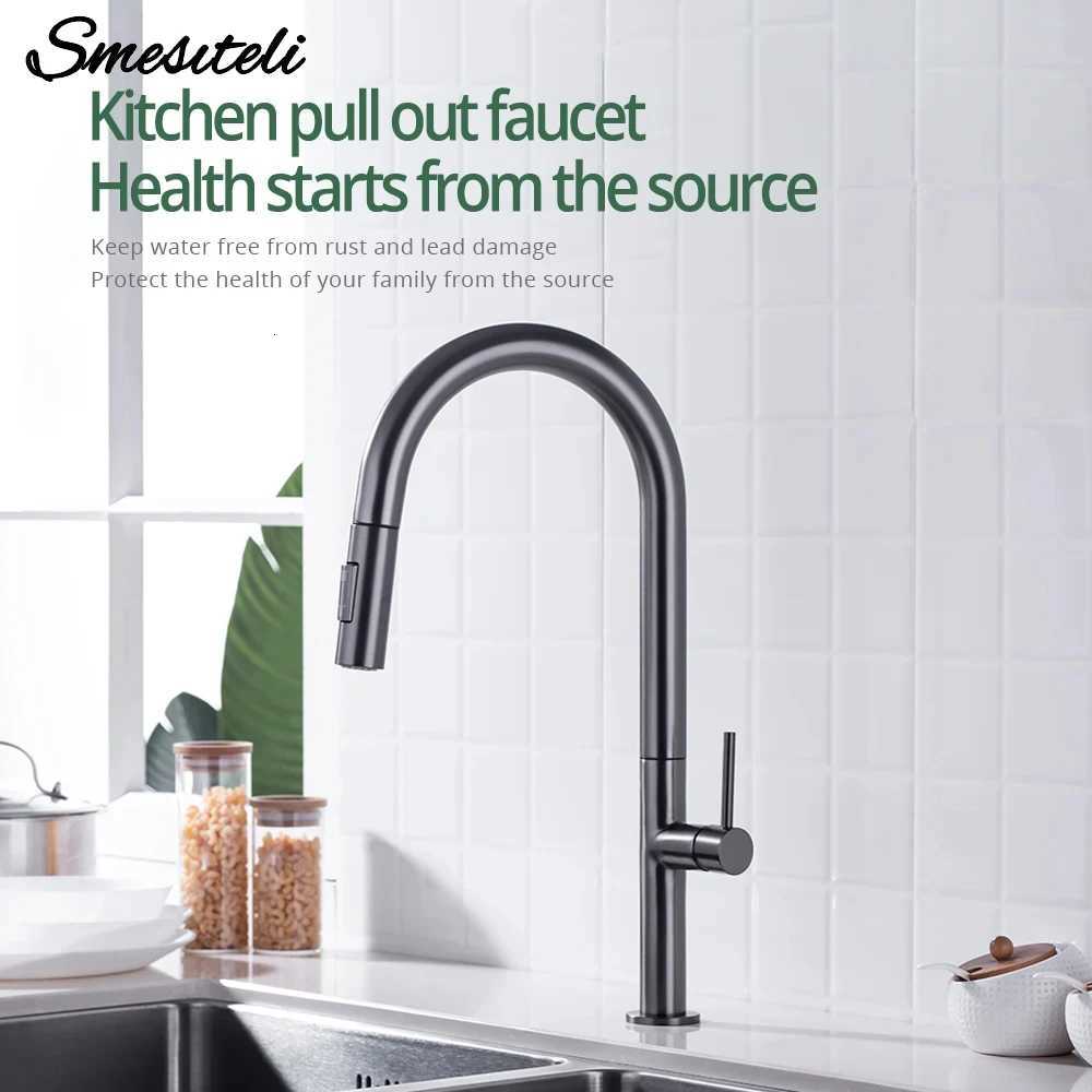 Gunmetal kitchen Faucet 360 Degree Rotating kitchen Tap Pl Out Spout Kitchen Mixer Single Handle Hot And Cold Water Sink Tap Y251104