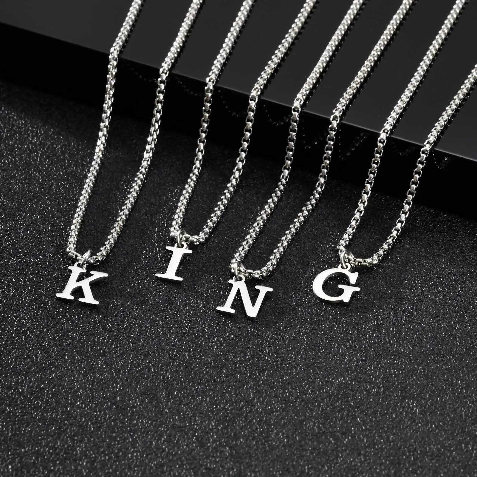 A-Z Initial Letters Men NecklacesStainless Steel Simple Initial Collar with Box ChainStylish Jewelry GiftsXJ251104
