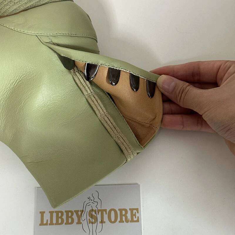 2025 Women Winter Ankle Blue Green Tabi Shoes Split-Toe Boots Genuine Leather