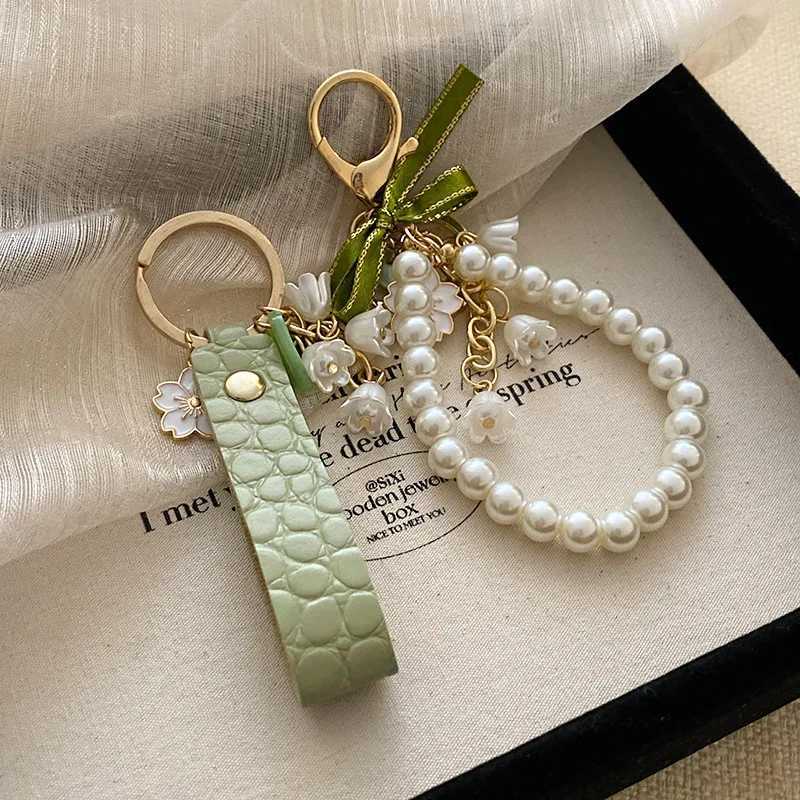 Lily of The Valley Flower Leather Keychain for Women Korea Fashion Sweet Key Chains Green Fairycore Accessories 2025 New InW251103