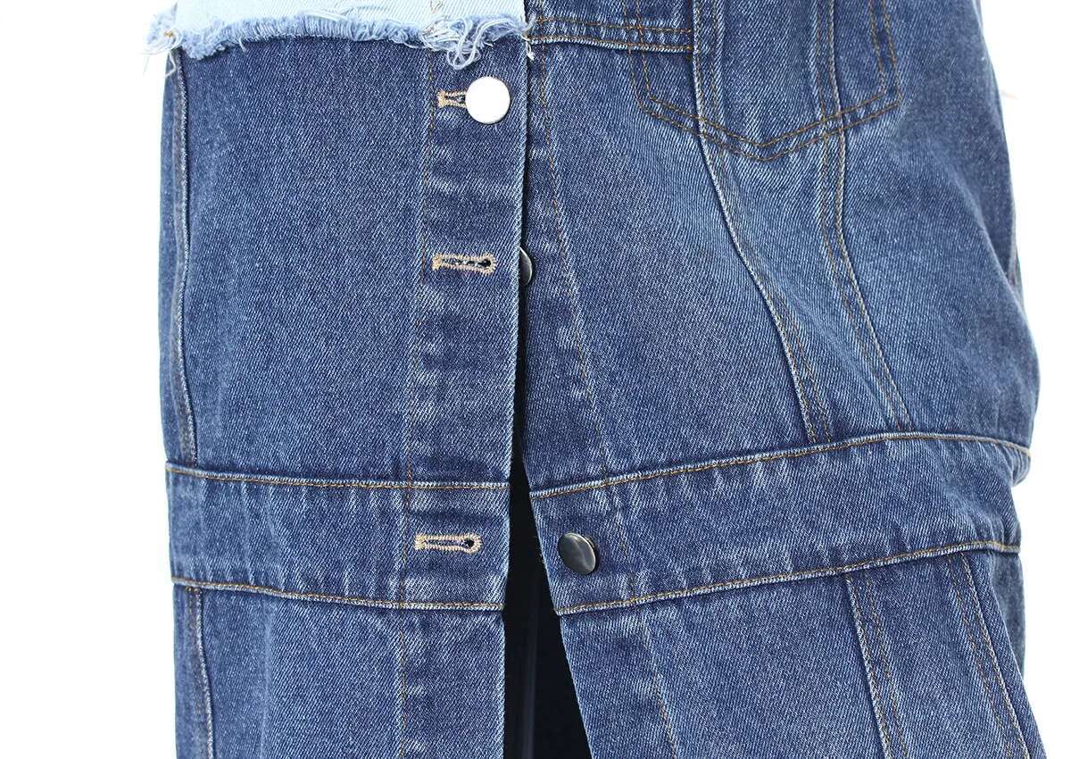 Getspring Women Jean Skirt 2024 Autumn Fashion High Waist Color Matching Single Breasted Split Irregular Blue Long Denim Skirts