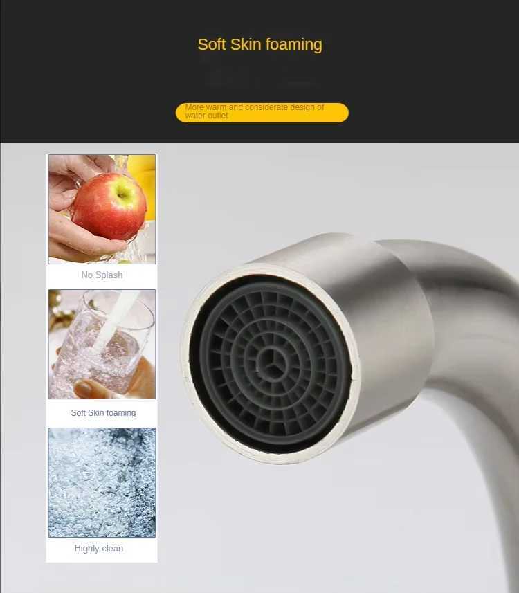 304 Stainless Steel Wall Mount Kitchen Faucet Mixer Kitchen Sink Faucet 360 Degree Rotation Hose Double Hole Faucet Y251104