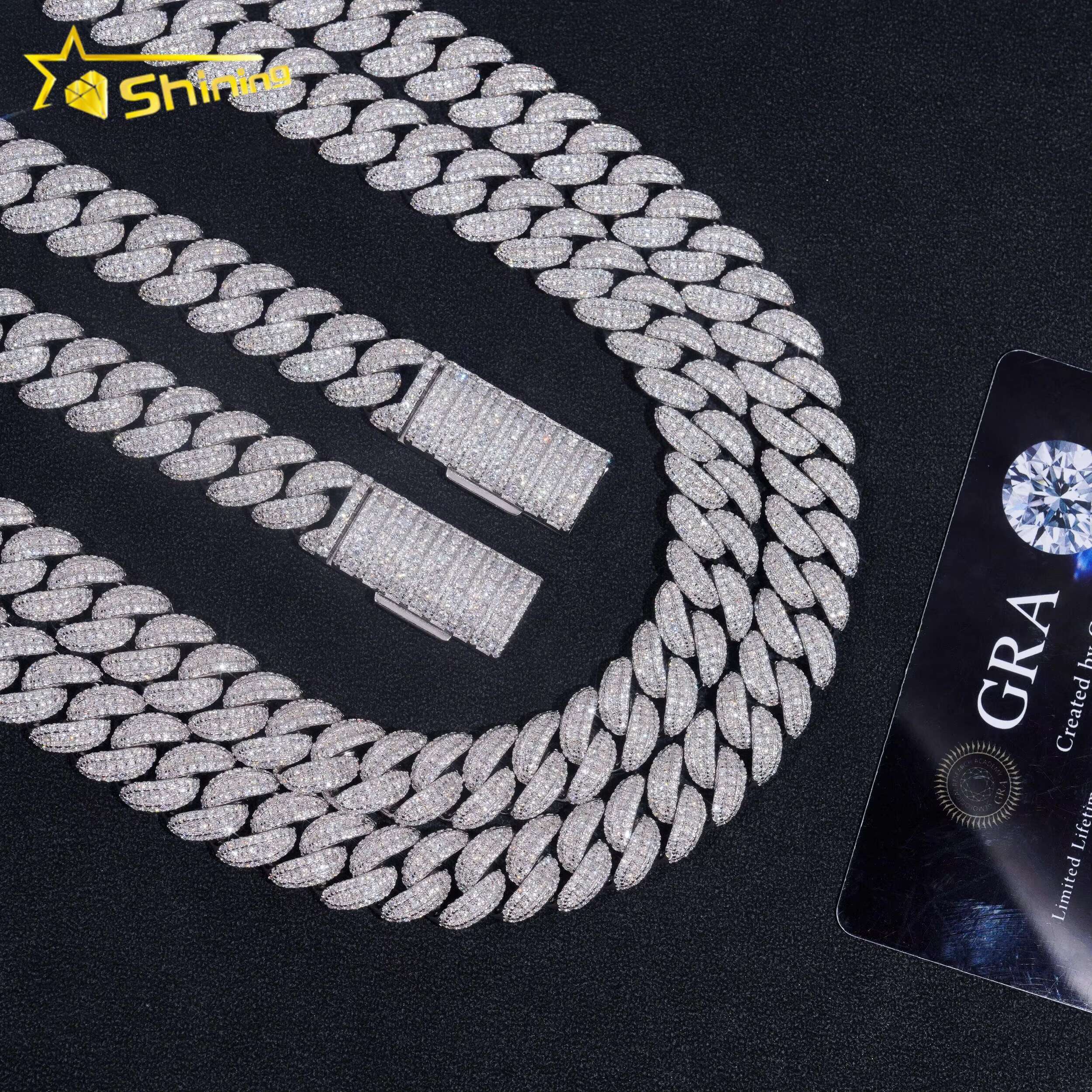 Hot Sale Sterling Sier Iced Out 13mm Rapper Style Hip Hop Prong Moissanite Cuban Link Chain