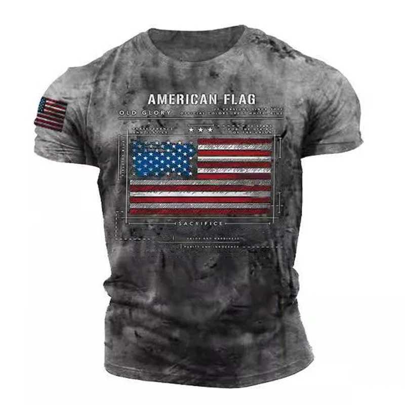 Boutique loose retro short sleeved fashionable American flag letter printing 3D O-neck new mens summer plus size T-shirt top 2024 W250403