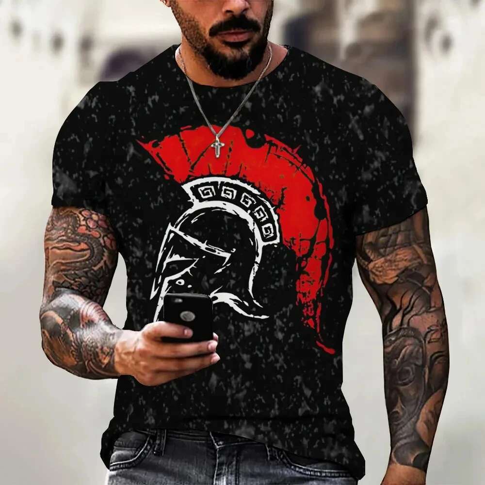 3d Printing Vintage Men Short Sleeve Tshirt Spartan Knight Graphic Daily Street Summer Casual Oversized Tops Male Shirts Tees