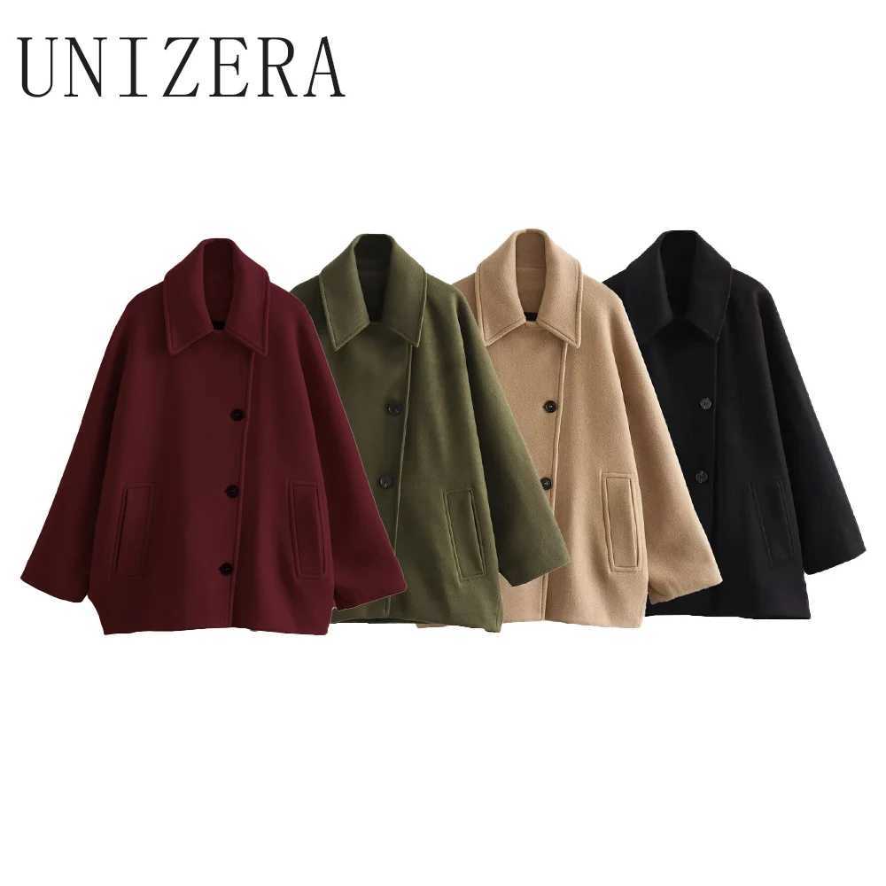 UNIZERAShort Blended Coat for Women Casual Polo Neck Personalized Top Cloak Sleeve Winter New J251103