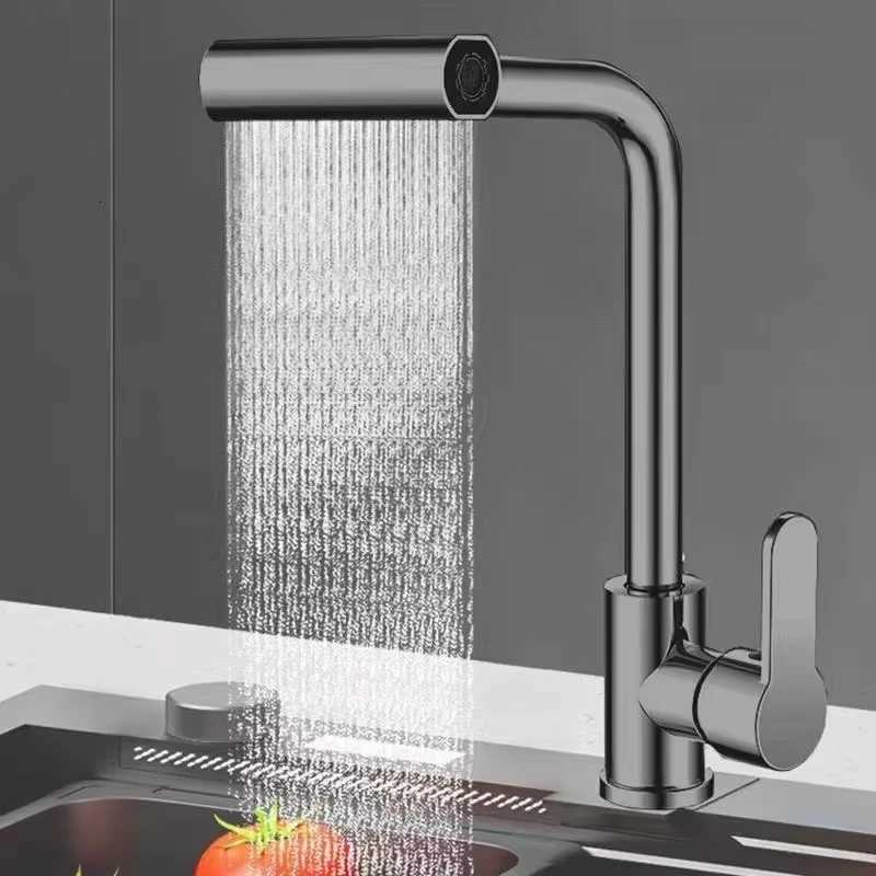 Waterfall kitchen faucet stainless steel 360 rotating waterfall flow spray hot and cold water sink mixer kitchen faucet Y251104